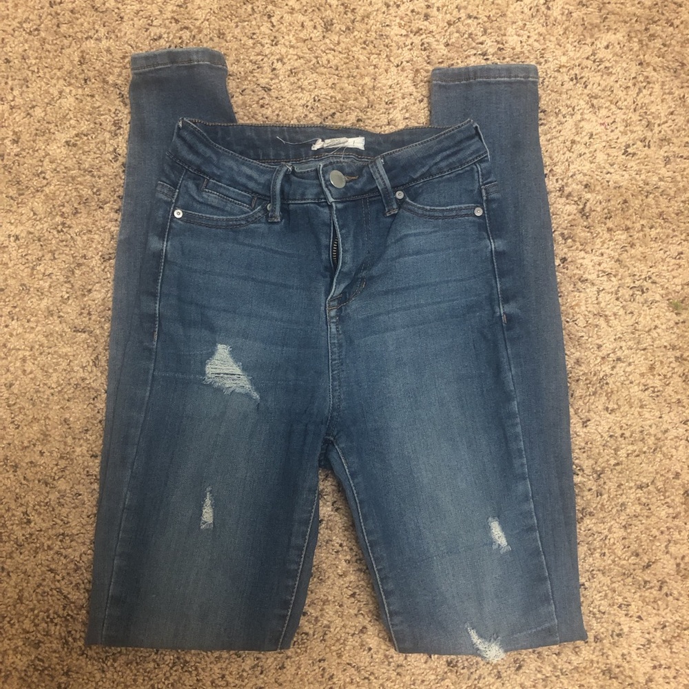 high rise ripped jeans